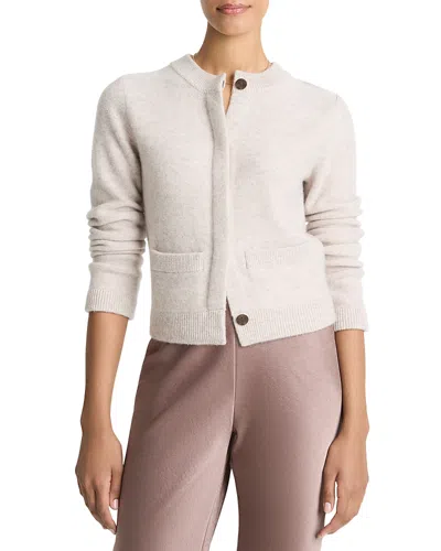 Vince Shrunken Boiled Cashmere Crewneck Cardigan In Gray
