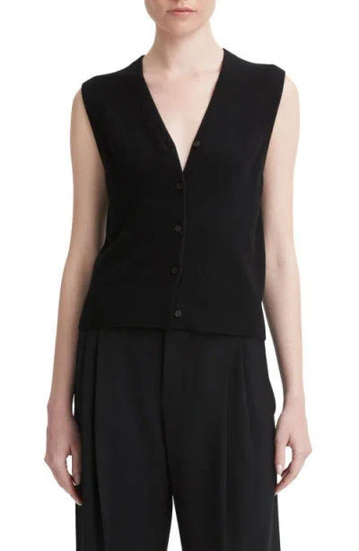 Vince Shrunken Button Wool & Cashmere Blend Vest In Black