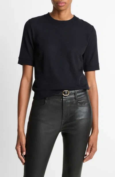 Vince Shrunken Crewneck Wool T-shirt In Blue