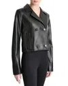 Vince Shrunken Leather Peacoat In Black