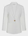 Vince Linen Blend Shrunken Blazer In Moss Smoke
