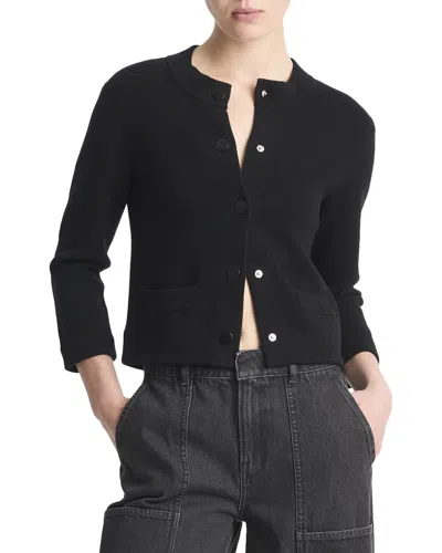 Vince Shrunken Snap Wool-blend Cardigan In Black