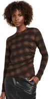 Vince Side Drape Long-sleeve Crewneck Top In Deep Walnut Combo