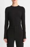 Vince Side Drape Long Sleeve Crewneck Tee In Black