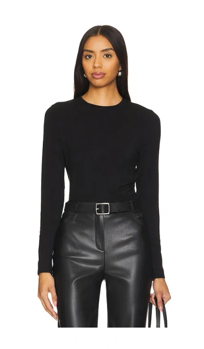 Vince Side Drape Long Sleeve Crew In Black