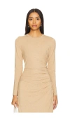 Vince Side Drape Long Sleeve Crew In Cashew