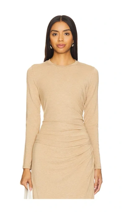 Vince Side Drape Long Sleeve Crew In Cashew