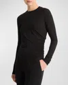 Vince Side Drape Long-sleeve Crewneck Top In Black