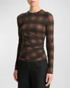 Vince Side Drape Long-sleeve Crewneck Top In Dwn Deep Walnut