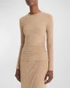 Vince Side Drape Long-sleeve Crewneck Top In H Cashew