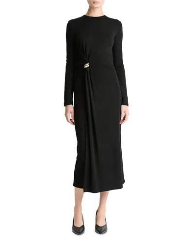 Vince Side Drape Midi Dress In Black
