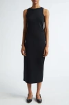 Vince Side Drape Pima Cotton Tank Dress In Black