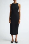 Vince Side Drape Pima Cotton Tank Dress In Black