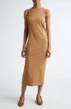 Vince Side Drape Pima Cotton Tank Dress In Brown