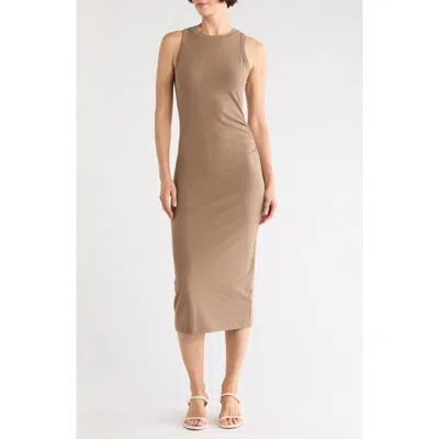 Vince Side Drape Tank Dress In Brown
