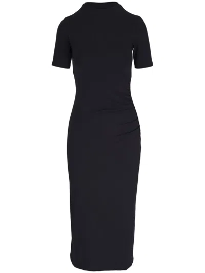 Vince Side-draped Midi Dress In Black