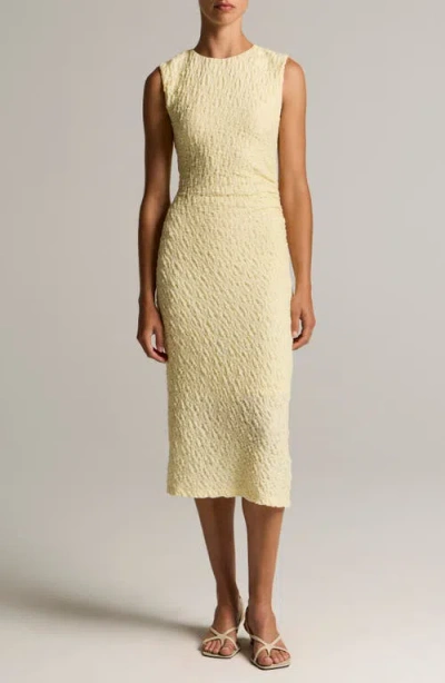 Vince Side Pleat Textured Cotton Blend Body-con Dress In Neutral