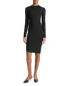 Vince Draped Long Sleeve Crewneck Dress In Black