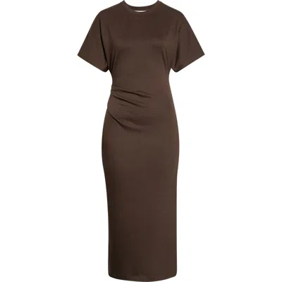 Vince Side Ruched Midi Dress In Brown