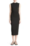 Vince Side Ruched Sleeveless Knit Midi Dress In Black