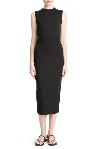 VINCE VINCE SIDE RUCHED SLEEVELESS KNIT MIDI DRESS