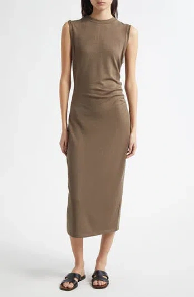 VINCE VINCE SIDE RUCHED SLEEVELESS KNIT MIDI DRESS
