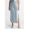Vince Side Slit Matte Satin Slip Skirt In Blue