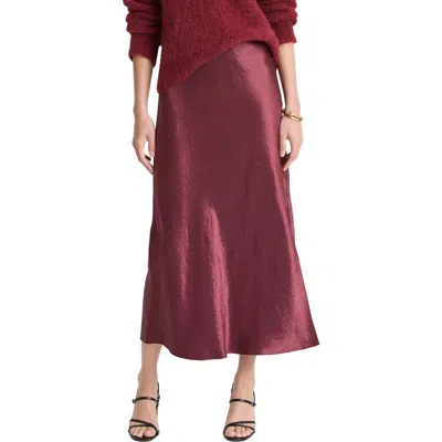 Vince Side Slit Matte Satin Slip Skirt In Red