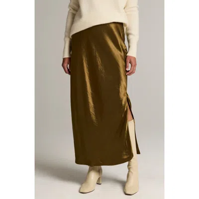 Vince Side Slit Matte Satin Slip Skirt In Green