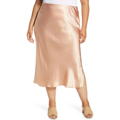 Vince Side Slit Satin Midi Skirt In Yarrow