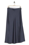 Vince Side Slit Satin Skirt In Dark Water