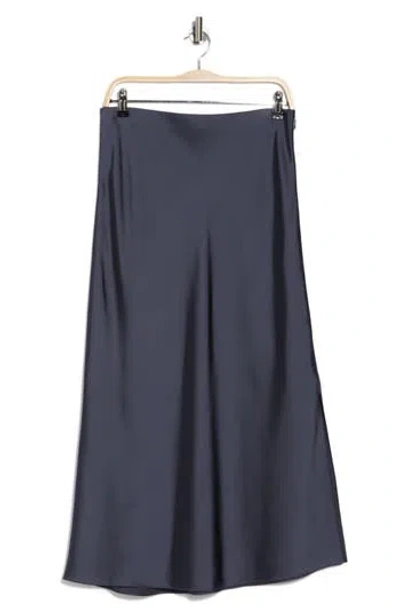 Vince Side Slit Satin Skirt In Dark Water