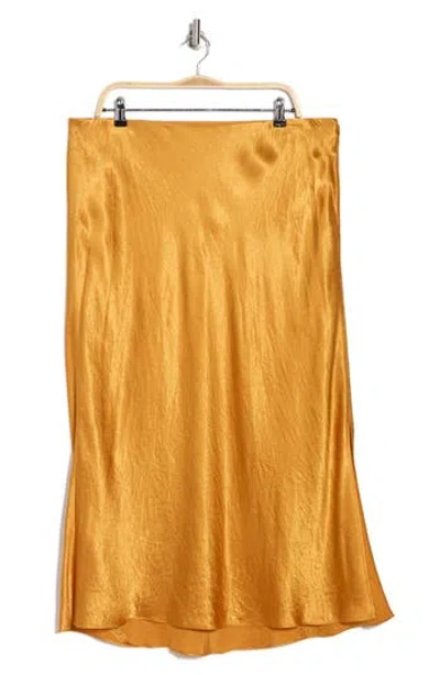 Vince Side Slit Satin Skirt In Gold Sap