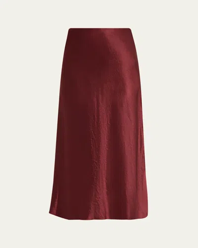 Vince Side-slit Satin Slip Skirt In Burgundy