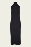 Vince Side-slit Sleeveless Turtleneck Dress In Black