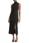 Vince Side-slit Sleeveless Turtleneck Dress In Black In Black