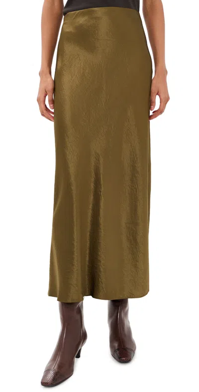 Vince Side Slit Slip Skirt Moss Ochre In Green