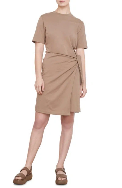 Vince Side Tie Cotton T-shirt Dress In Brown