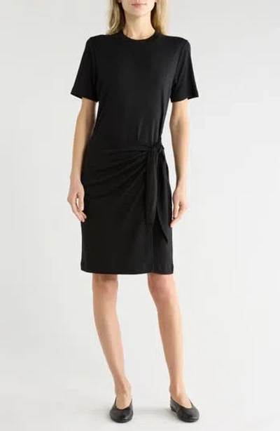 Vince Side Tie Short Sleeve Cotton Jersey Dress In Black