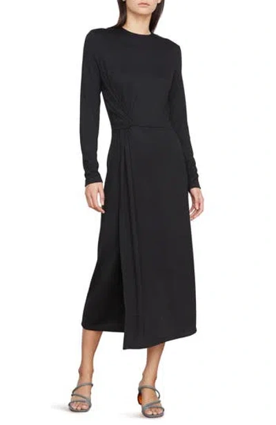 Vince Side Twist Long Sleeve Knit Midi Dress In Black
