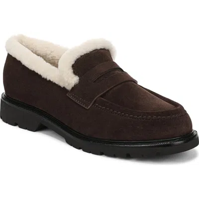 Vince Siena Genuine Shearling Lined Lugged Penny Loafer In Brown