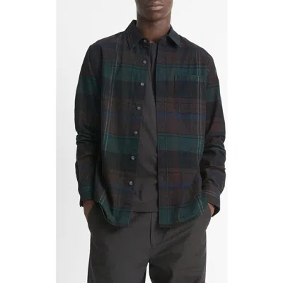 Vince Sierra Plaid Corduroy Button-up Shirt In Black
