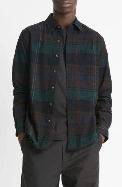Vince Sierra Plaid Corduroy Button-up Shirt In Surplus Olive/ivy Sky