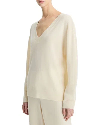 Vince Silk & Cashmere-blend Deep V-neck Sweater In Neutral