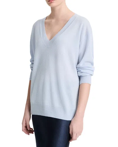 Vince Silk & Cashmere-blend Deep V-neck Sweater In White