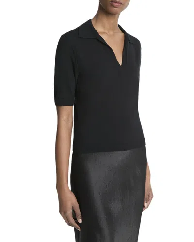 Vince Silk & Cashmere-blend Polo Shirt In Black