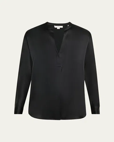 Vince Silk Band-collar Blouse In Black