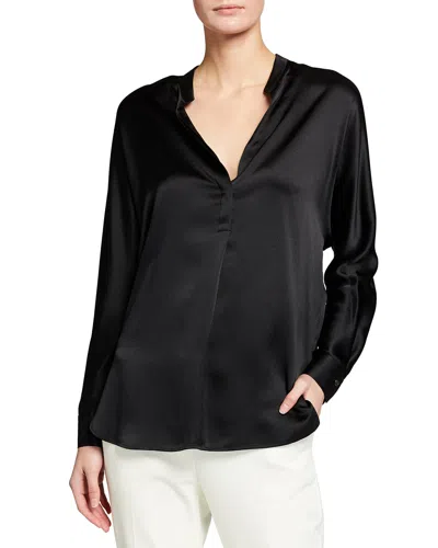 VINCE SILK BAND-COLLAR BLOUSE