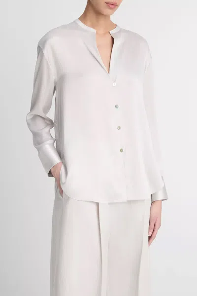 VINCE SILK BAND-COLLAR BLOUSE IN SALT GLASS