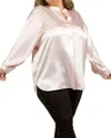 Vince Silk Band Collar Long Sleeve Blouse In Blush In Gold